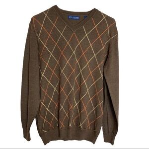John Ashford sz M brown merino wool argyle sweater